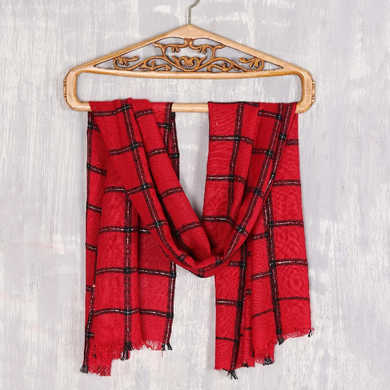 - Summer pet ice matCrimson Checks Checked Viscose Blend Wrap Scarf in Crimson from India